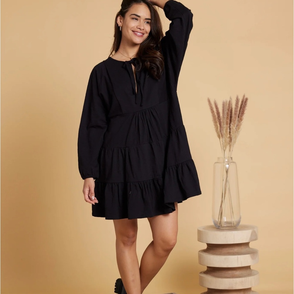 Known Supply Alice Mini Dress XL Black Cotton Slub